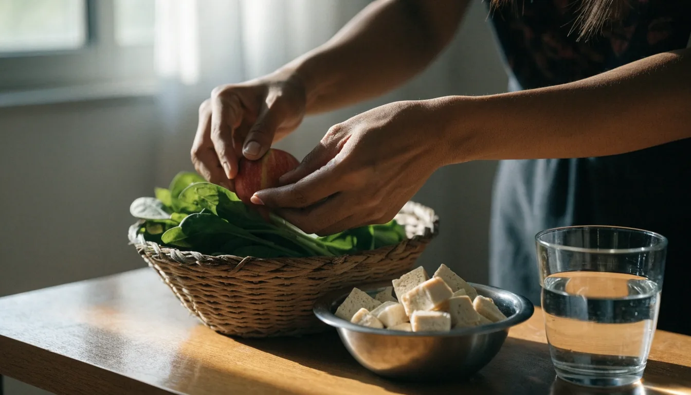 Brokoli yang baru dicuci meneteskan air di atas saringan baja di meja dapur